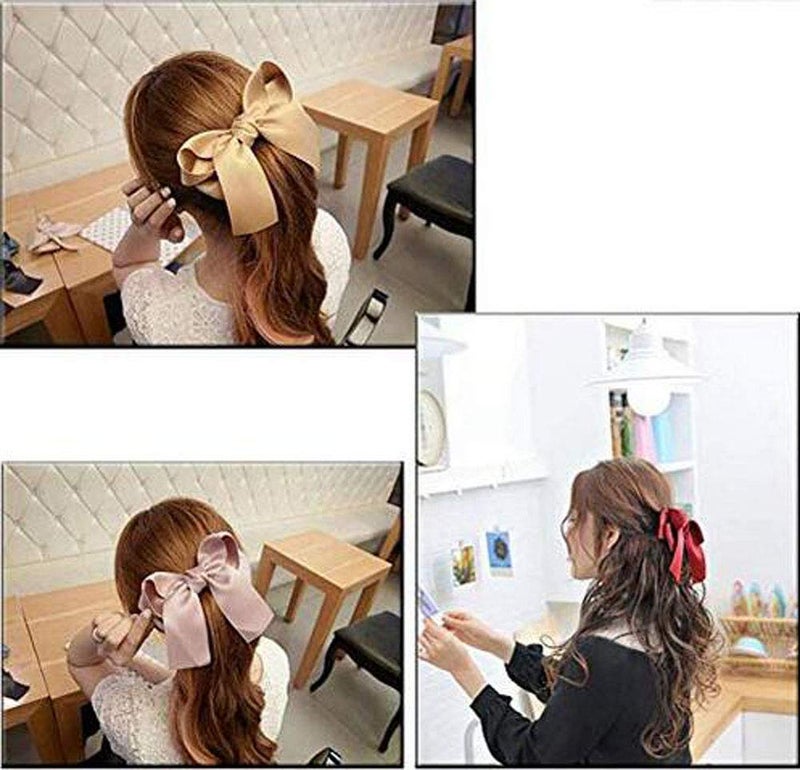 Suoirblss Set of 8 Big Satin Solid Ribbon French Barrette Large Big Huge Soft Silky Hair Bow Clip Bow Hair Clips Women Barrettes - Image 4